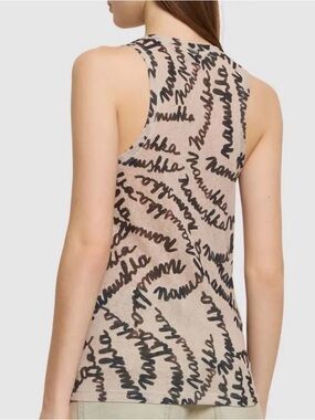 Nanushka Beige Tank Top with Black Script Print